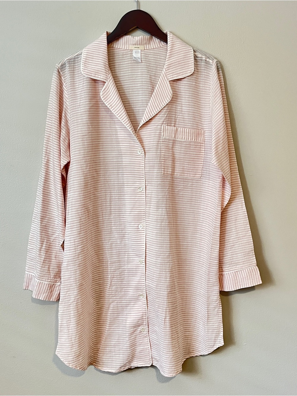 Eberjey Pink & White Stripe Classic Notch-Collar Nightshirt